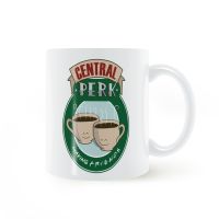 แก้วมัคสำหรับเพื่อน Central Perk สีขาวเรียบง่ายแก้วกาแฟเซรามิคเท่ๆ