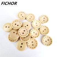 30 pcs 15mm 2 Holes Brown Dotted Line Wooden Shirt Sweater Handmade Decorative Button For Apparel DIY Sewing Accessories