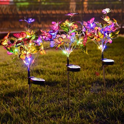 ❈♝☈ 1/2PCS Garden Lights Solar Simulation Flower Butterfly Lawn Light Ground Plug Lamp Waterproof Lawn Light Holiday Decoration