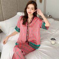 Size Silk Womens Short Sleeve Trousers Ladies Loose Printed Fashion Pyjamas Homewear