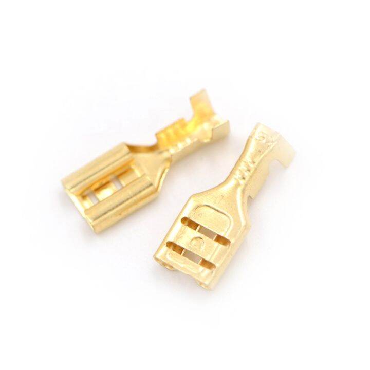 uni-100-pcs-4-8mm-gold-brass-ลำโพงรถยนต์หญิง-spade-terminal-wire-connector