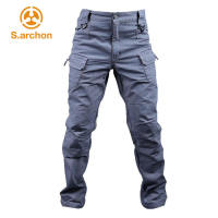 S.archon IX7 IX9 100% Cotton Stretch Fabric Multi-function Military City Tactical Sports Pants Mens Special Police Combat Military Cargo Pants Mens Casual Multi-pocket Pants