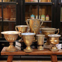 Classical Goblet Vase Gold Vintage Old Iron European Style Flowerpot Home Desktop Garden Decoration Flower Storage Utensils