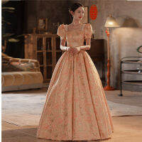 Elegant ภาษาฝรั่งเศสคำพรหม Ball Gown ผู้หญิงสแควร์คอพัฟแขนเสื้ออย่างเป็นทางการ Slim จัดเลี้ยงอารมณ์ชุดราตรี-serfgfdtr