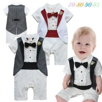 [COD] Cross-border childrens wholesale boys summer short-sleeved fart-covered baby hundred days old British style conjoined clothes