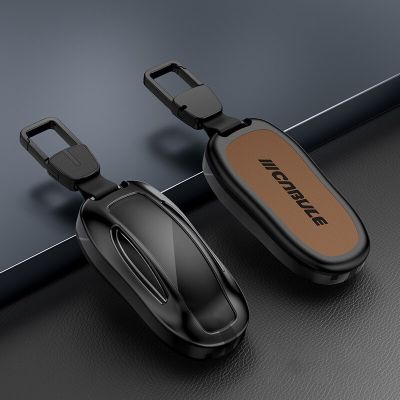 Zinc Alloy Leather Car Remote Key Case Cover Shell Fob For Tesla Model 3 Model S Model Y Smart Key Protecto Accessories