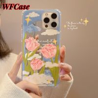 WFCase เคสสำหรับ iPhone 14 Pro Max Plus 13 Pro Max 12 Pro Max 11 Pro Max 8 7 Plus เคสป้องกันเคสโทรศัพท์น้ำมันภาพวาดดอกไม้สีชมพูท้องฟ้า