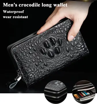 Men's Crocodile Style Pu Leather Wallet With Zipper Multi Card