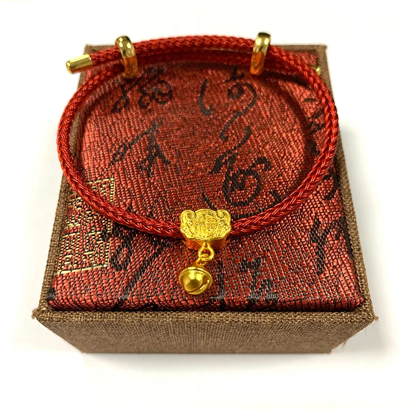 Men's Red String Bracelet with Adjustable Gold Lock