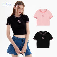 พร้อมส่ง Crop Top เสื้อครอป แฟชั่น แขนตุ๊กตา ลายปัก Black Pink