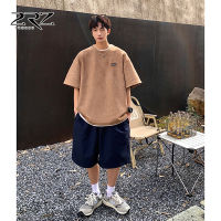 2Rz Mens And Womens Same Style Short Sleeve T-Shirt Suede Steel Printed Letter Half Sleeve T-Shirt Summer Texture Hong Kong Style Half Sleeve