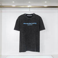 【100% Cotton】AlexanderWangs เสื้อสำหรับวินเทจผู้ชายทำซักผ้าเก่าน้ำกระบวนการ LOGO Huruf หลวมเสื้อยืดพอดีตัวอินเทรนด์สบายๆแขนสั้นเสื้อยืด3สี