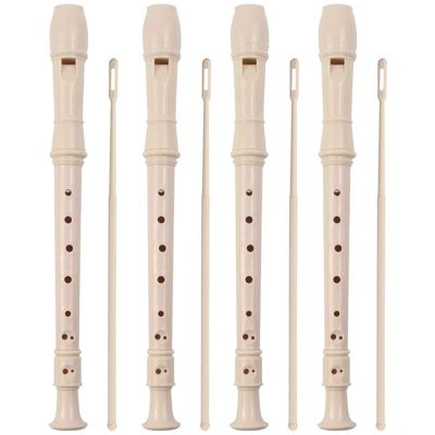 4 Pack 8 Hole Plastic Flute with Cleaning Rod and Instruction, German Style
