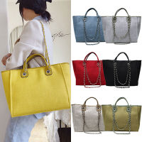 Large Capacity Fashion Women Tote Bag Modern Simple Portable Canvas Bucket Bag Korean Version Chain Shoulder Bag Handbag