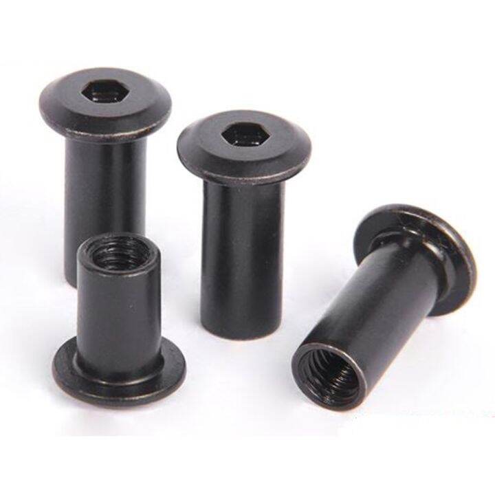 10pcs-m3-m4-m5-m6-m8-black-large-flat-hex-hexagon-socket-head-rivet-connector-insert-joint-sleeve-cap-butt-nut-carbon-steel