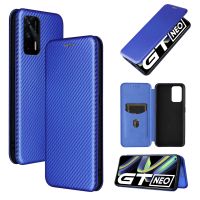 สำหรับ OPPO Realme GT 5G คาร์บอนไฟเบอร์พื้นผิวแม่เหล็กพลิกแนวนอน TPU + PC + ซองหนัง PU พร้อมช่องเสียบการ์ด