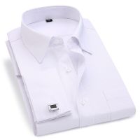 HOT11★Men French Cuff Dress Shirt 2022 New White Long Sleeve Cal ons Shirt Male Brand Shirts Regular Fit Cufflinks Included 6XL