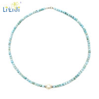 Liiji unique Blue Larimar 2M3-4mm ไข่มุกน้ำจืด925เงินสเตอร์ลิง Choker สร้อยคอ