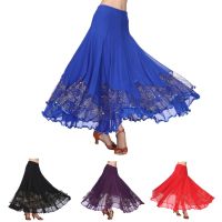 Long Flamenco Modern Dance Skirt Sequined Mesh Skirt Waltz Dress Womens Costume