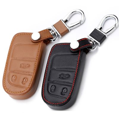 ✁♧ Car-Styling 3 Button Remote Control Leather Key Case For Fiat 500 For Jeep Renegade Leather Smart Cover Car Key Bag
