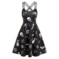 【YF】 Women Black Mini Dress Gothic Skull Animal Print Cami Casual Party Aesic Vintage Female Femme Sleeveless Plus Size