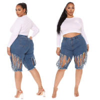 CM.YAYA Women Jeans Solid Ripped Hole Mid Waist Zipper Pockets Strechy Denim Shorts Sexy Fashion Casual Streetwear Summer