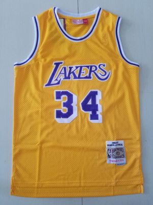 Ready Stock Ready Stock Hot Sale Mens Los Angeles Lakerss 34 Shaquille Oneal Hardwood Classics Yellow Jersey