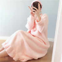 Winter Pink Flannel Sleepwear Women Cozy Lounge Wear Wam Soft Caroset Night Dress Female Long Sleeping Nightgown Robe