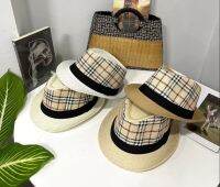 Hats Shop9 หมวกสานทรงปานามาลายสก๊อตคาดดำ พร้อมส่งจากไทย B029