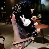 แฟชั่น Chrome Soft TPU เคสโทรศัพท์สำหรับ iPhone 12 13 11 Pro Max Mini XR XS X 8 7 Plus SE 2020 12 Mini XS MAX เพชรกระต่าย Precision ฝาครอบกล้องฟรี Lanyard