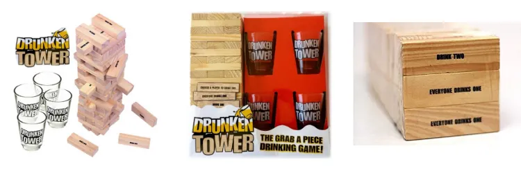 ICUP iPartyHard - Drunken Tower: The Grab A Piece Adult Drinking Game  includes 60 wooden blocks^ 4 glass shot glasses