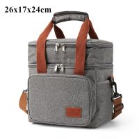 Double Layer Thermal Lunch Bag Large Capacity Picnic Bento Box Meal Pouch Food Insulated Cooler Delivery Bags for Women Men Kids