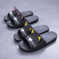 Comemore Women Summer Slippers Beach Slide Sandals Cartoon Cat Flip Flops Soft Comfortable Men Couple Ladies Flat Casual Shoes House Slippers