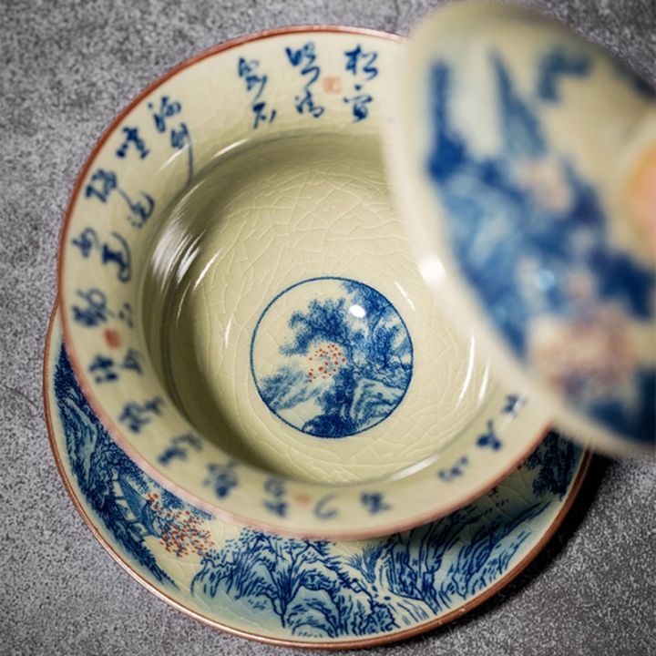 ชุดถ้วยน้ำชาเซรามิกสำหรับถ้วยน้ำชาถ้วยชาถ้วยน้ำชาสีน้ำเงินวินเทจชุดถ้วยชาจีน
