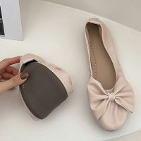 2022 PU Leather Butterfly-Knot Shallow Loafers Women Ballet Flats Soft Bottom Round Toe Slip On Boat Shoes Ladies Moccasins