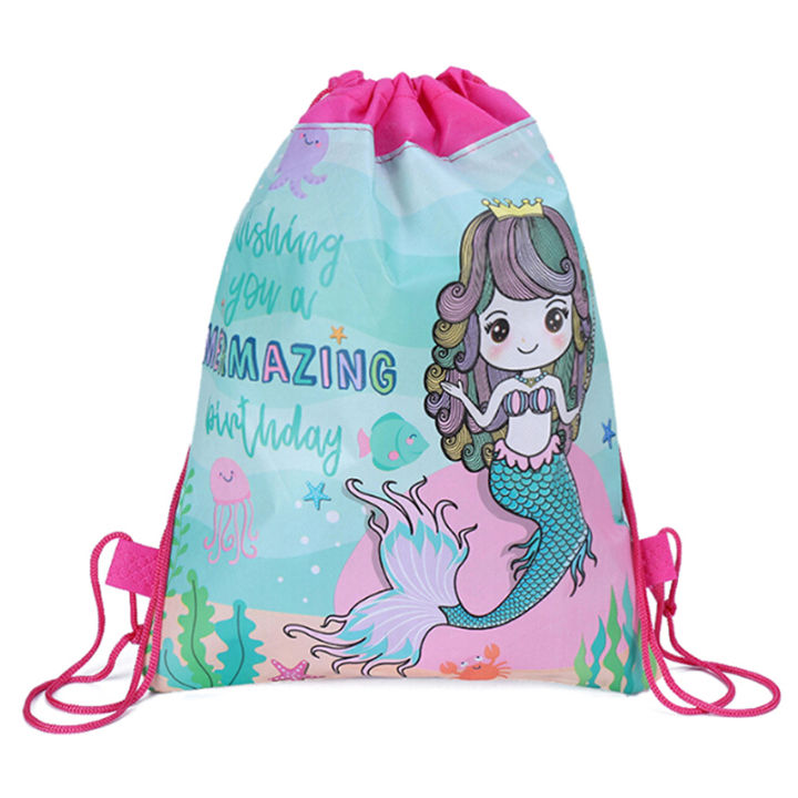 mazalan-mermaid-non-woven-bag-กระเป๋าเป้สะพายหลังเด็ก-travel-school-decor-กระเป๋าสตางค์ของขวัญ