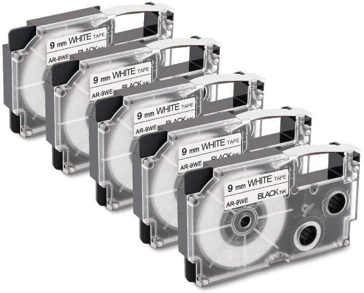 5-pack-compatible-casio-xr-9we-xr9we-xr-9we1-label-tape-adhesive-labeling-tape-cassette-suitable-for-kl-60-kl-120-kl-170-plus-cw-l300-kl-p350w-kl-750b-kl-820-kl-7400-ez-label-printer-black-on-white-3-