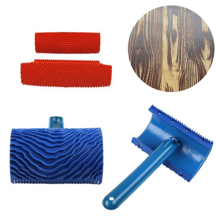 Blue Red Ruer Wood Grain Paint Roller Brush DIY Graining Tool With Handle Wall Art Painting