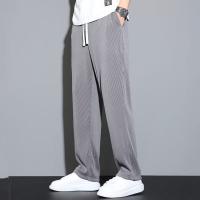 Casual Trousers Mens Spring And Summer Thin Ice Silk Cool Wide-Leg Pants Loose Straight Gray Ankle-Length Pants Mens Pants Men