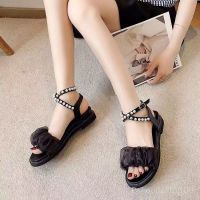 COD Fashion ShoesSummer cool sandals womens outer wear 2023 Summer new flat sandals Pearl mesh Korean style fairy Ruixia sandals X04