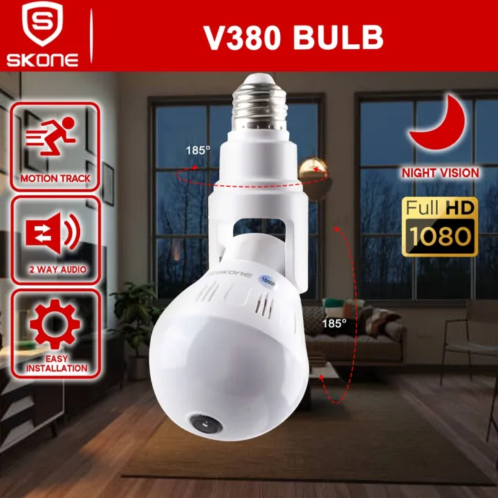 V380 CCTV Bulb Camera 360 Panoramic Bulb V2 Round Type 1080p Wireless ...