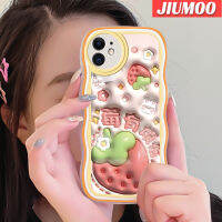 เคส JIUMOO สำหรับ iPhone 11 Pro 11 Pro Max 3D ลายการ์ตูนสตรอเบอรี่สีสันสดใสลายคลื่นน่ารักกรอบแบบนิ่มเคสโทรศัพท์แบบใสซิลิโคนที่สร้างสรรค์เคสโปร่งใสป้องกันการกระแทกเลนส์กล้องถ่ายรูป