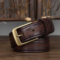 【CC】☃  3.5cm Width Men Pin Buckle Advanced Leather Belts Jeans Original Cowhide Waistband Youth