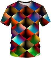 Mens Geometric Graphic T-Shirt Print Short Sleeve Daily Tops Streetwear Exaggerated Round Neck Rainbow