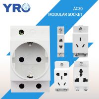 AC30 35mm DIN Rail Mount AC Power 10A 16A 25A 250V 440V 2/3/4/5 Pin Plug Modular Socket EU AU Type