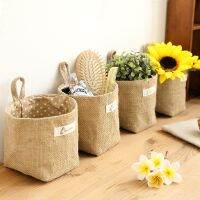 Wholesale Zakka style storage box jute with cotton lining sundries basket mini desktop storage bag hanging bags 1pcs/lot 60861