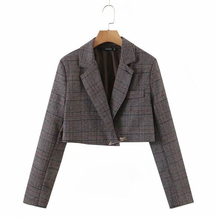 vintage-buckle-check-plaid-short-women-blazer-cropped-irregular-cross-slit-mini-skirt-long-sleeve-suits-2-pieces-set