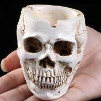 Spooky Human Skull Ashtray สำหรับตกแต่งฮาโลวีนที่น่ากลัวเรซิ่นโครงกระดูกตุ๊กตาสูบ Room Decor ของขวัญสำหรับ er