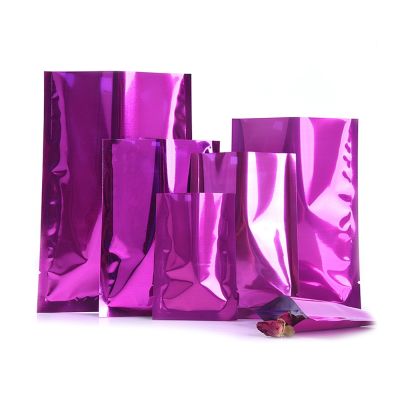 100Pcs/Lot Tear Notch Heat Vacuum Seal Food Snack Candy Tea Storage Packaging Pouches Glossy Purple Aluminum Foil Open Top Bag