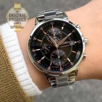 SEIKO นาฬิกาข้อมือ ผู้หญิง QUARTZ CHRONOGRAPH จับเวลา รุ่น SNDV23P1 - Silver/Black-PinkGold ดำ